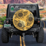 Abstract Geometric Outline Sunflowers And Leaves Pattern Spare Tire Cover - Jeep Tire Covers - Lynsiley