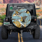 Luxurious Golden Geometric And Blue Banana Leaf Pattern Spare Tire Cover - Jeep Tire Covers - Lynsiley