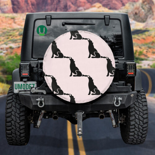 Abstract Wolf Symbols In Cartoon Style Spare Tire Cover - Jeep Tire Covers - Lynsiley