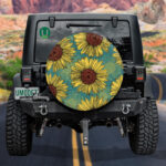 Naturalistic Yellow Orange Flowers On Mint Blue Background Spare Tire Cover - Jeep Tire Covers - Lynsiley