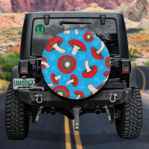 Shiitake Mushrooms Psychedelic Light Blue Background Design Spare Tire Cover - Jeep Tire Covers - Lynsiley