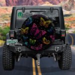 Abstract Neon Pink Blue And Purple Butterfly Silhouette Spare Tire Cover - Jeep Tire Covers - Lynsiley