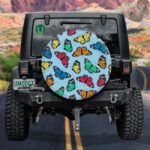 Flying Multicolored Butterflies On A Blue Background Spare Tire Cover - Jeep Tire Covers - Lynsiley