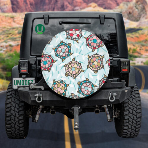 Abstract Mosaic Colorful With Turtles Painted Spare Tire Cover - Jeep Tire Covers - Lynsiley