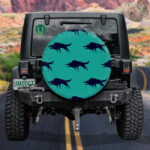 Silhouettes Of Dark Blue Angry Wolf On Green Spare Tire Cover - Jeep Tire Covers - Lynsiley