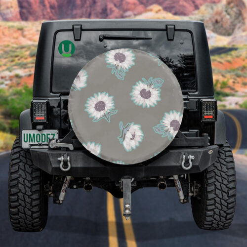 Abstract Bright Icing Sunflowers In Pastel Colors Gray Background Spare Tire Cover - Jeep Tire Covers - Lynsiley