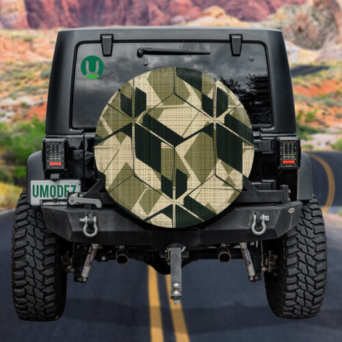 Abstract Cube Geometric Green Camo Military Pattern Spare Tire Cover - Jeep Tire Covers - Lynsiley