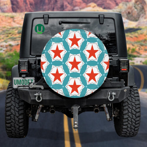 Red Stars In The Center Of Blue Circle Pattern Spare Tire Cover - Jeep Tire Covers - Lynsiley