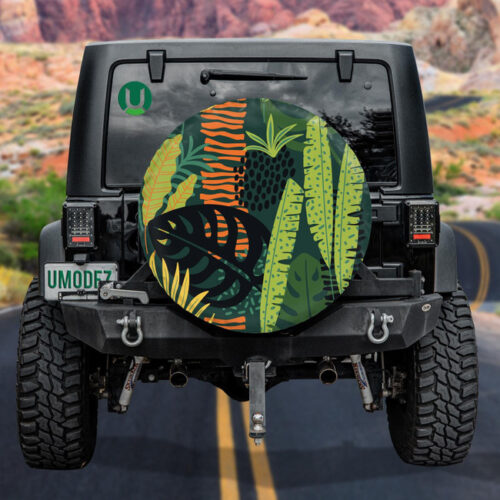 Abstract Illustration Of Tropical Leaves Shadow Pattern Spare Tire Cover - Jeep Tire Covers - Lynsiley