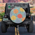 Seasonal Happy Leaves On Blue Background Spare Tire Cover - Jeep Tire Covers - Lynsiley