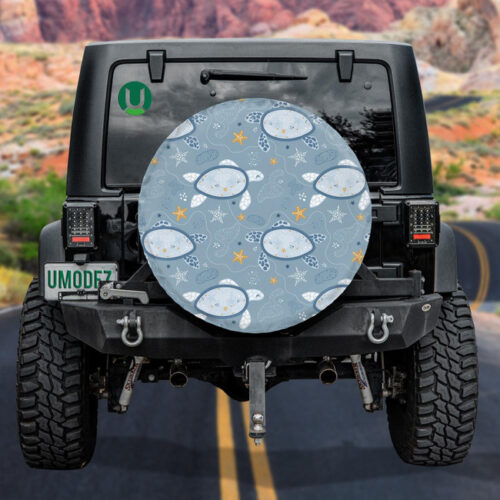 Cute Blue Turtles In The Sea Starfish Waves Spare Tire Cover - Jeep Tire Covers - Lynsiley