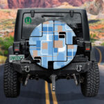 Blue Theme Shapes And Lines Pattern Retro Psychedelic Spare Tire Cover - Jeep Tire Covers - Lynsiley