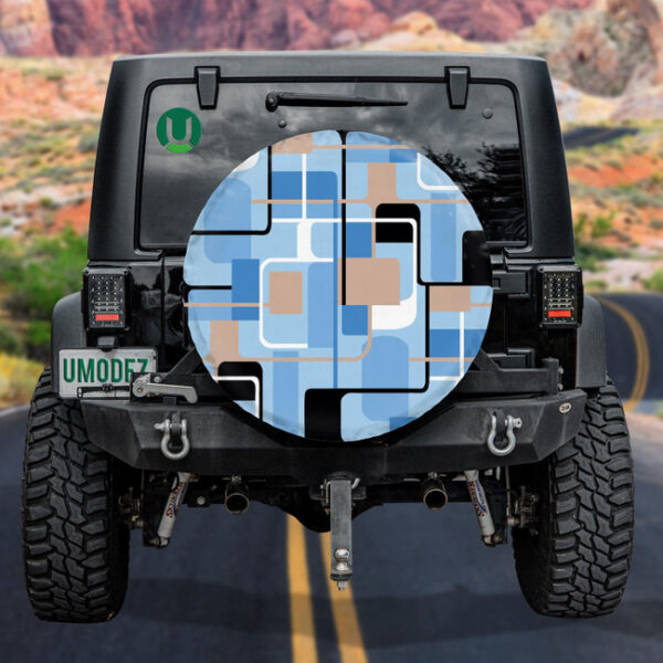 Blue Theme Shapes And Lines Pattern Retro Psychedelic Spare Tire Cover - Jeep Tire Covers - Lynsiley