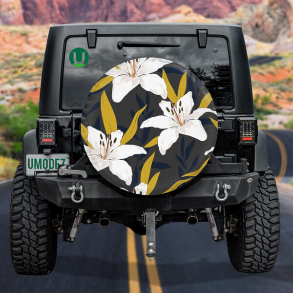 Full Blooming Lily Flowers Pattern In Yellow Pink And Blue Colors Spare Tire Cover - Jeep Tire Covers - Lynsiley