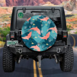 Sea Life Of Orange Shark Pattern On Blue Background Spare Tire Cover - Jeep Tire Covers - Lynsiley