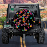 Abstract Psychedelic Magic Mushroom Black Theme Design Spare Tire Cover - Jeep Tire Covers - Lynsiley