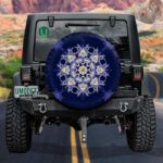 Golden And Blue Oramental Rosettes Mandala On Dark Blue Background Spare Tire Cover - Jeep Tire Covers - Lynsiley