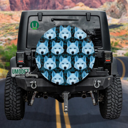 Abstract Polygonal Geometric Triangle Blue Wolf Spare Tire Cover - Jeep Tire Covers - Lynsiley