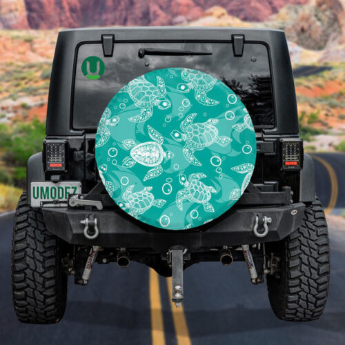 Abstract White Turtle Fish And Bubbles Spare Tire Cover - Jeep Tire Covers - Lynsiley