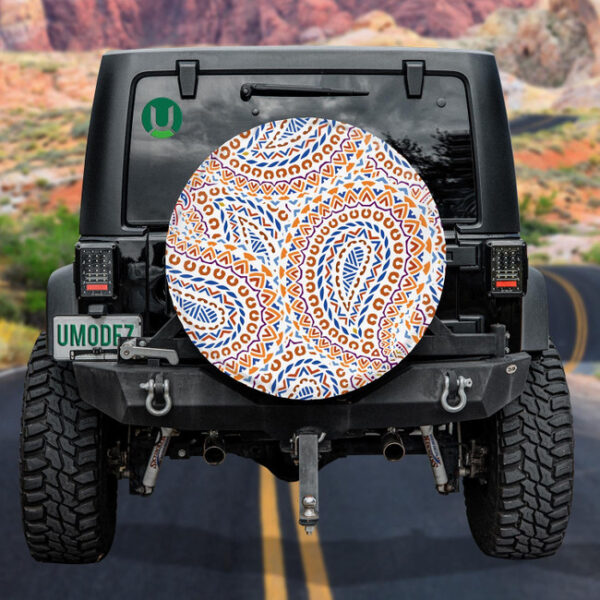 Original Oriental Pattern In Blue Tones Traditional Oriental Paisley Elements Spare Tire Cover - Jeep Tire Covers - Lynsiley