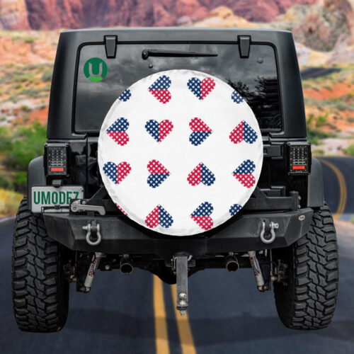 Red And Blue Hearts With Little White Stars American Independence Day Spare Tire Cover - Jeep Tire Covers - Lynsiley