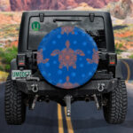 Orange Turtles And Flowers On Blue Background Spare Tire Cover - Jeep Tire Covers - Lynsiley