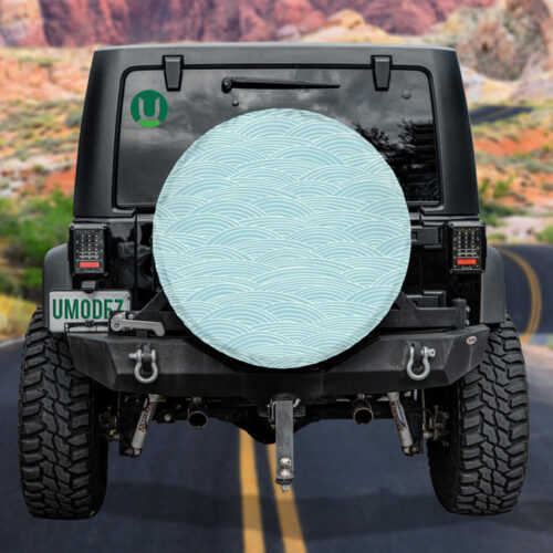 Bright Blue Wavy By Hand Drawn Pattern Spare Tire Cover - Jeep Tire Covers - Lynsiley