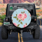 English Rose In Pale Pink Tiny Dots On Blue Background Design Spare Tire Cover - Jeep Tire Covers - Lynsiley