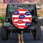 Creative Hand Drawn Red And Blue Lips On Striped Background Spare Tire Cover - Jeep Tire Covers - Lynsiley