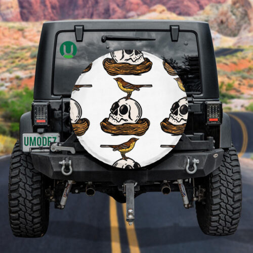 A Bird On Human Skull In Bird Nest Spare Tire Cover - Jeep Tire Covers - Lynsiley