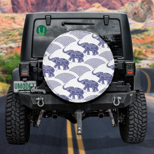 Happy Dark Blue Elephant With Fountain Water Drops Spare Tire Cover - Jeep Tire Covers - Lynsiley