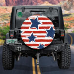 Happy 4th Of July USA Independence Day With Blue Star On Red Striped Spare Tire Cover - Jeep Tire Covers - Lynsiley