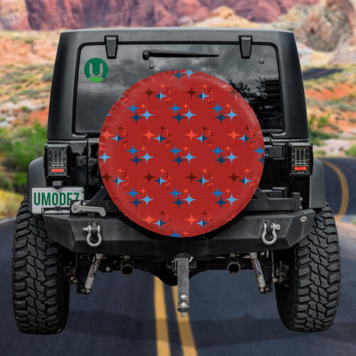 Bling Stars Pattern Repeat In Red And Blue Spare Tire Cover - Jeep Tire Covers - Lynsiley