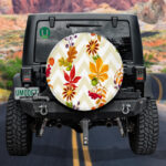 A Striped Of Autumn Plants On Chevron Zigzag Background Spare Tire Cover - Jeep Tire Covers - Lynsiley