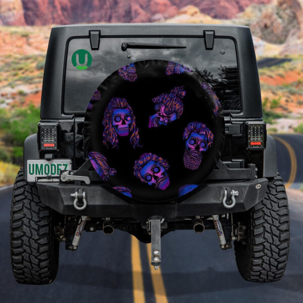 Blue And Purple Abstract Bearded Human Skulls Spare Tire Cover - Jeep Tire Covers - Lynsiley