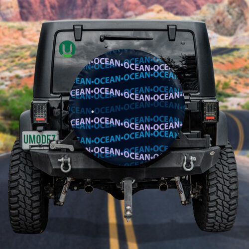 Dark Background From The Words Ocean In Blue Tones Spare Tire Cover - Jeep Tire Covers - Lynsiley