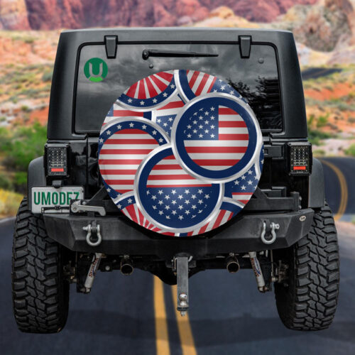 Abstract American Flag Web Buttons In Silver Materials Spare Tire Cover - Jeep Tire Covers - Lynsiley