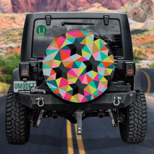 Abstract Modern Repeating Geometric Stars And Triangles Spare Tire Cover - Jeep Tire Covers - Lynsiley