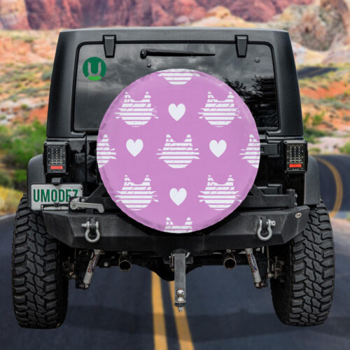 Abstract White Heads Of Cats On Pink Background Spare Tire Cover - Jeep Tire Covers - Lynsiley
