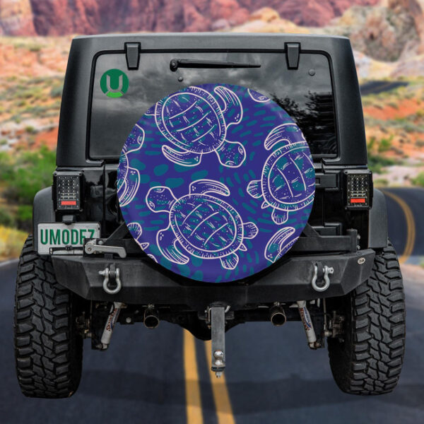 Abstract Ocean Tropical Turtle In Blue Spare Tire Cover - Jeep Tire Covers - Lynsiley