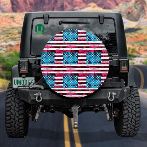 Abstract Triangles Surface On American Flag Theme Spare Tire Cover - Jeep Tire Covers - Lynsiley