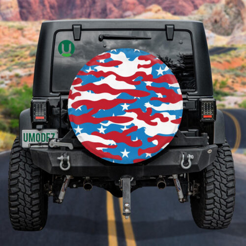 Blue White And Red Camo US Army Patriotic Spare Tire Cover - Jeep Tire Covers - Lynsiley