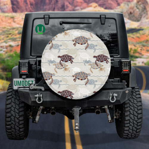 Abstract Ocean Sea Turtle And Beach Theme Spare Tire Cover - Jeep Tire Covers - Lynsiley