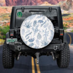 Monotone Blue Color Acorns Pine Cones Maple Leaves Spare Tire Cover - Jeep Tire Covers - Lynsiley