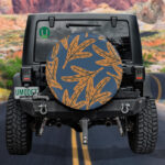 Orange Leaves In Doodle Style On Blue Background Spare Tire Cover - Jeep Tire Covers - Lynsiley