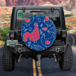 Chicken And Rooster With Egg On Blue Background Spare Tire Cover - Jeep Tire Covers - Lynsiley