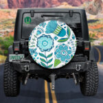 Hand Drawn Tribal Blue Butterfly And Flowers Spare Tire Cover - Jeep Tire Covers - Lynsiley