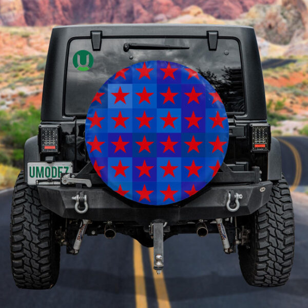 Modern Isolated Pattern Red Stars On Dark Blue Background Spare Tire Cover - Jeep Tire Covers - Lynsiley