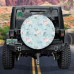 Simple Cute Pattern Small Flower Branches On Light Blue Art Design Spare Tire Cover - Jeep Tire Covers - Lynsiley