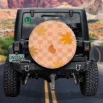 Abstract Pattern Of Checkered With Maple Leaves And Butterfly Spare Tire Cover - Jeep Tire Covers - Lynsiley